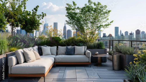 Photography Urban Rooftop Garden Lounge, generative ai. © DoDo Studio