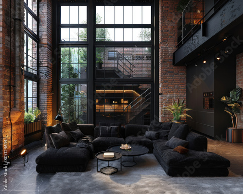 Living room interior in loft industrial style, Generated by AI 