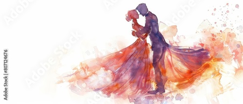 A lovely watercolor portrait of a joyful wedding dance, isolated minimal with white background