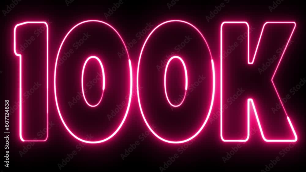 100k text font with light. Luminous and shimmering haze inside the letters of the text 100k. 100 k neon sign. One hundred thousand neon sign. 100k text font with light. Luminous and shimmering haze inside the letters of the text 100k. 100 k neon sign. One hundred thousand neon sign.