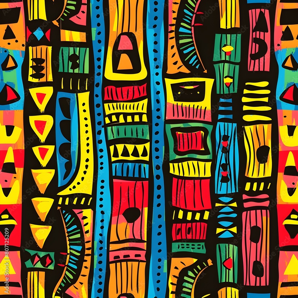 Obraz premium African geo bold seamless pattern in red yellow blue black and green colors