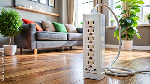 Electric power strip on the floor in the living room of a modern house photo