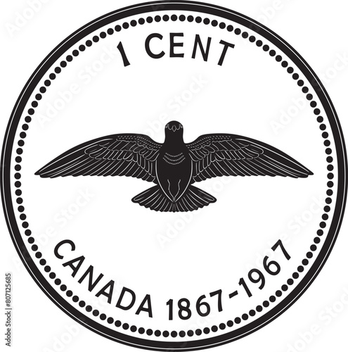 One cent Canada coin doubled die legend 1967 vector design handmade silhouette 