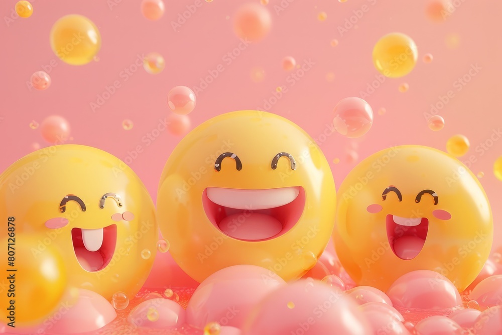 Joyful Emoji Balls Amidst Bubbles Joyful Emoji Balls Amidst Bubbles