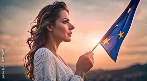 Frau mit europäischer Flagge photo