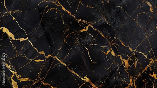 Natural black marble texture pattern with gold accents, ideal for product design applications.