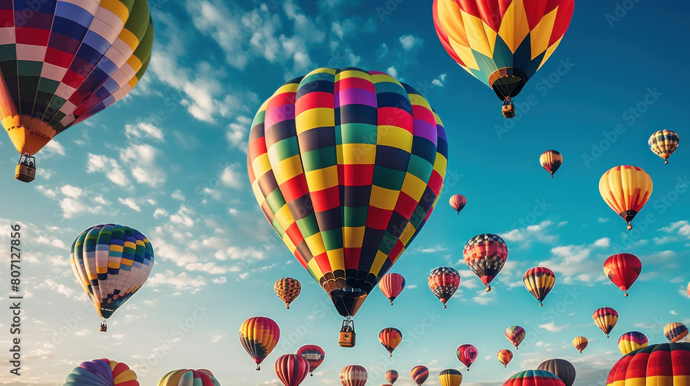 Obraz premium Colorful and unusual hot air balloons float in the sky.