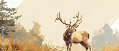 Creative charismatic of a keystone herbivore, showcasing a deer as a park ranger guiding visitors, with something on hand, set in a national park, Sharpen banner with copy space