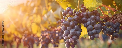 Vineyard with Grapes, Sun kissed grapes hanging on vines, depicting the beauty and abundance of wine country