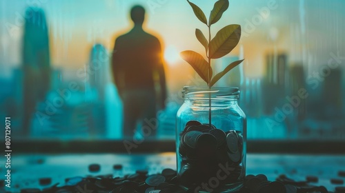 save money for investment concept plant in the glass with filter effect retro vintage style photo