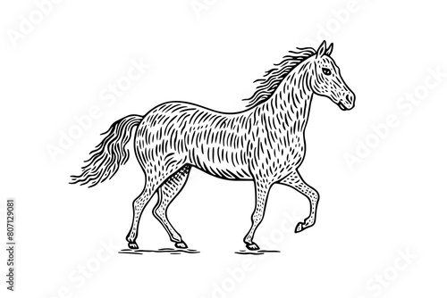 Vintage Horse Sketch  Hand-Drawn Vector Illustration of Farm Animal. Logotype Icon.