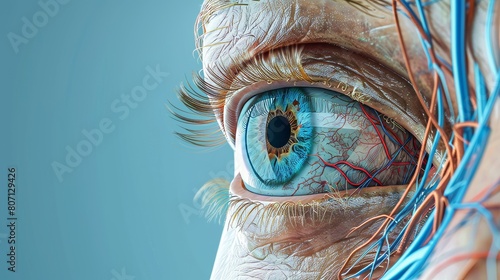 An illustration of the structure of the human eye from the side. photo