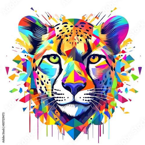 abstract colorful cheetah head in pop art style isolated on white background