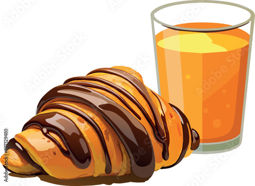 croissant filled with chocolate and freshly squeezed orange juice-