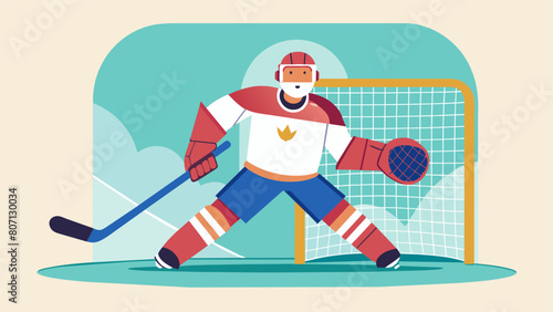 A disciplined defender maintains their position in the crease preventing any shots from making it past them into the goal.. Vector illustration