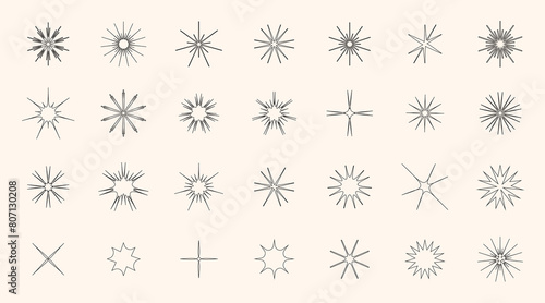 Set of line star shapes. Retro futuristic sparkle icons collection. Vector set of Y2K style. Magic symbols with shine effect. Modern abstract objects isolated on white background