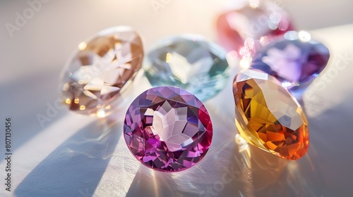 Few Shimmering Colored Gemstones in Bright and Elegant Environment