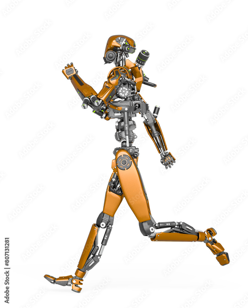 apocalypse cyborg is running in side view like a hero
