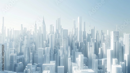 Visualization of a future city or cyber cityscape, showcasing ultra-modern and futuristic-looking buildings rendered in a silvery hue.