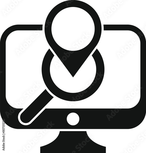 Find online store icon simple vector. Shop locator. Find near point