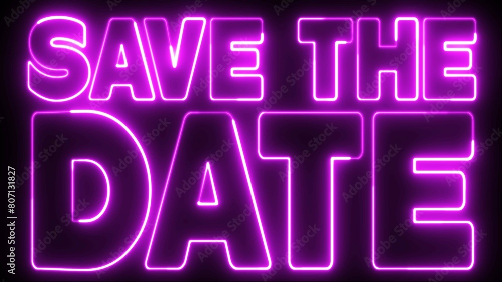 Save The Date text font with light. Luminous and shimmering haze inside the letters of the text Save The Date. Save The Date neon sign. Save The Date text font with light. Luminous and shimmering haze inside the letters of the text Save The Date. Save The Date neon sign.