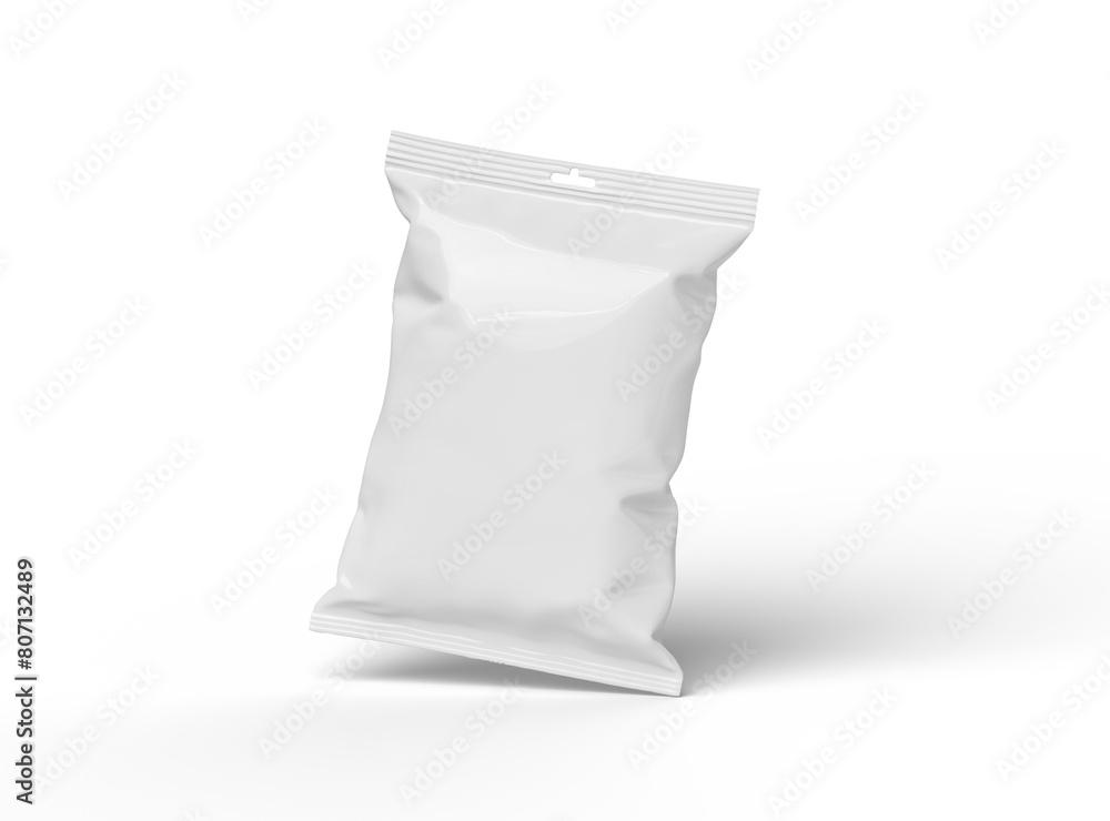 Realistic 3d rendered package for food snack, chips, cookies, peanuts, candy on a transparent background