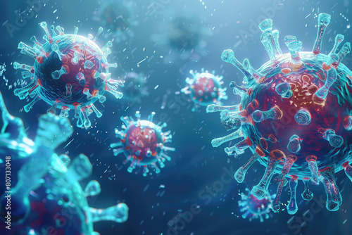 The power of the immune system with this depiction of cytokines and antibodies fighting viral infections, perfect for educational and medical use. photo