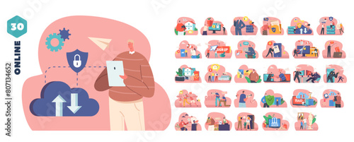 Isolated Vector Elements With Characters Depicting Various Aspects Of Online Interactions And Digital Infrastructure