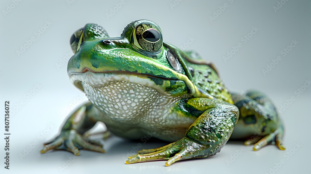 Obraz premium Highly Detailed Green Frog in Stark Contrast on White Background