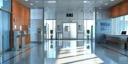 Employee Entrance and Exit Floor: Displaying the entrance and exit points for employees, with time clock stations and employee bulletin boards