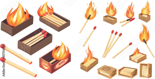 Burning match boxes. Cartoon matchstick in matchbox, matchbook matches burn wooden stick fire heat arson wood dark of sticks matchbooks