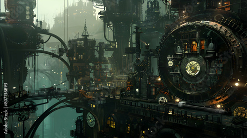 A city of clockwork, where gears turn and springs unwind in a mesmerizing dance