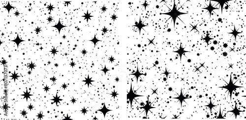 Seamless pattern with sparkles black silhouettes