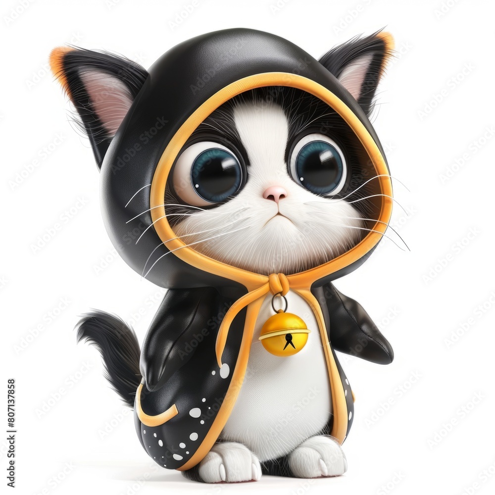 A cat in a penguin costume, on a white background, cartoon style, 3d image. A cat in a penguin costume, on a white background, cartoon style, 3d image.