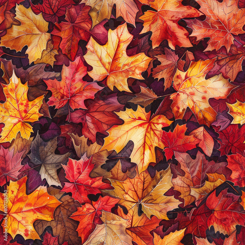 Vibrant autumn leaves in a dense pattern