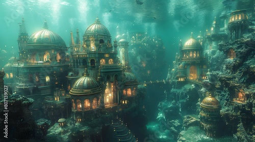A fantastical underwater city  in deep ocean 