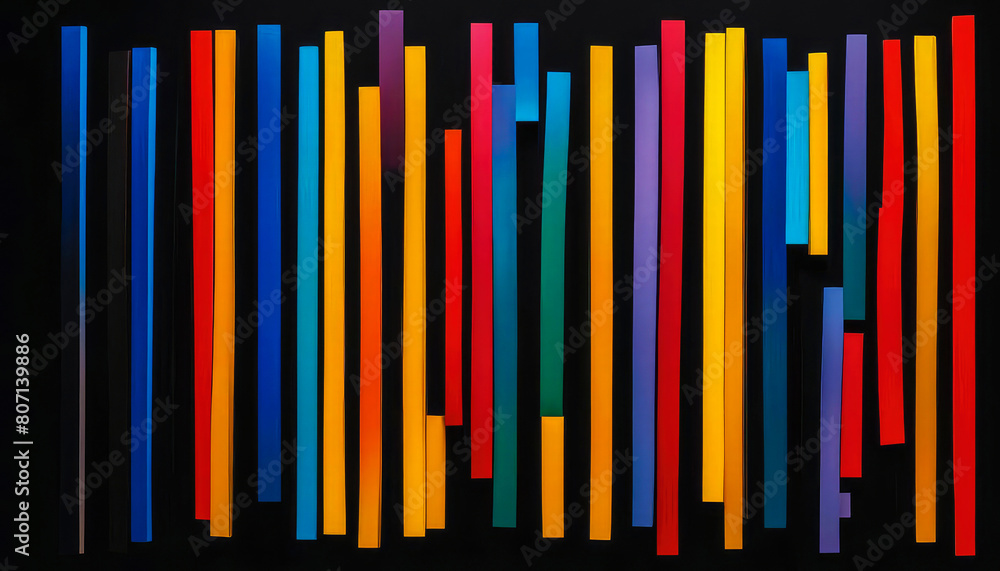Abstract multicolored vertical stripes on a black background. Set of acid color wide lines. Stylish wallpaper. Abstract multicolored vertical stripes on a black background. Set of acid color wide lines. Stylish wallpaper.