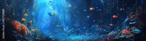 Capture the collision of edgy street art and a surreal underwater world at eye-level angle Utilize vibrant paint strokes and digital CG effects to create a visually striking master