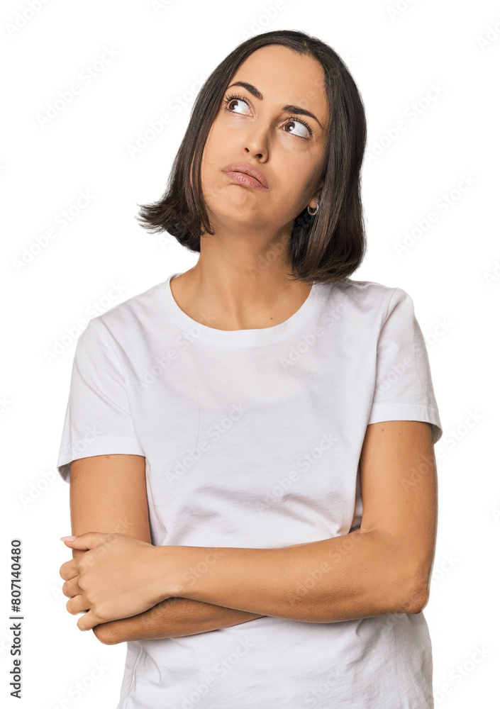 Young Caucasian woman with short hair tired of a repetitive task. Young Caucasian woman with short hair tired of a repetitive task.