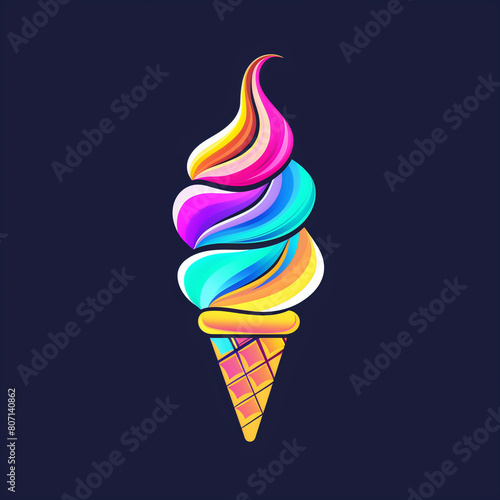 Colorful Ice cream logo design, refreshing treat illustration