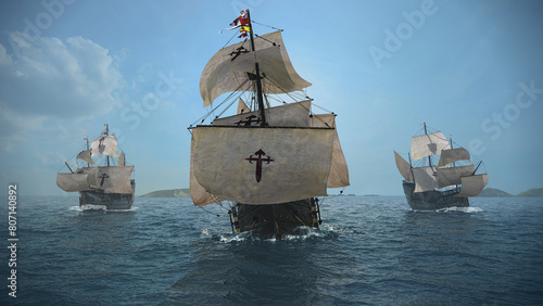 The NAO VICTORIA is the flag ship of the MAGELLAN armada. A scientific 3D-reconstruction of a spanish galleon fleet in the beginning of the 16th century.sails ahead of a global circumnavigation