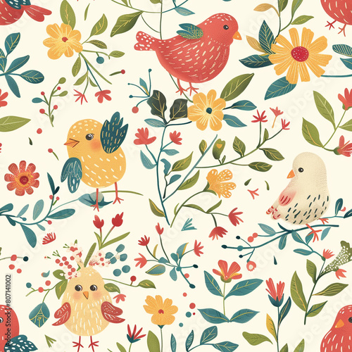 Easter pattern with flowers and eggs