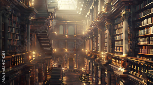 A library that stretches into infinity, its shelves filled with books that whisper secrets to those who dare to listen photo