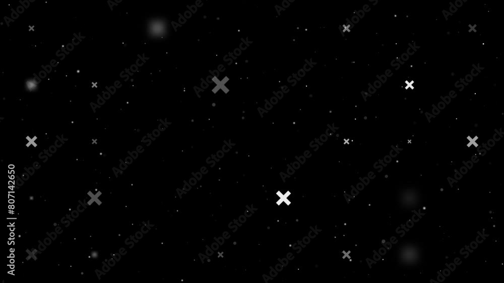 Template animation of evenly spaced multiplication symbols of different sizes and opacity. Animation of transparency and size. Seamless looped 4k animation on black background with stars Template animation of evenly spaced multiplication symbols of different sizes and opacity. Animation of transparency and size. Seamless looped 4k animation on black background with stars