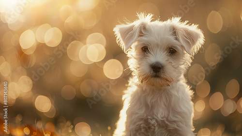 white puppy with bokeh background