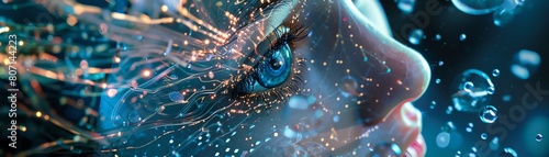 Immerse the viewer in a surreal blend of futuristic biotechnology and psychological depth Envision a close-up shot of a cybernetic brain interface revealing intricate circuitry mer