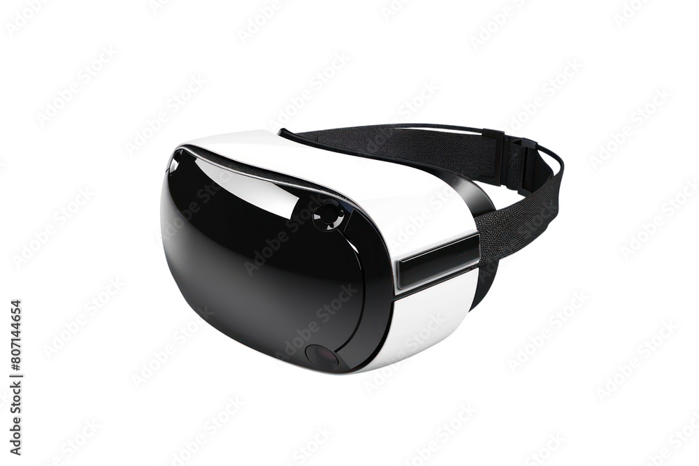 A virtual reality headset with a black and white strap, science fiction, isolate on white background. A virtual reality headset with a black and white strap, science fiction, isolate on white background.