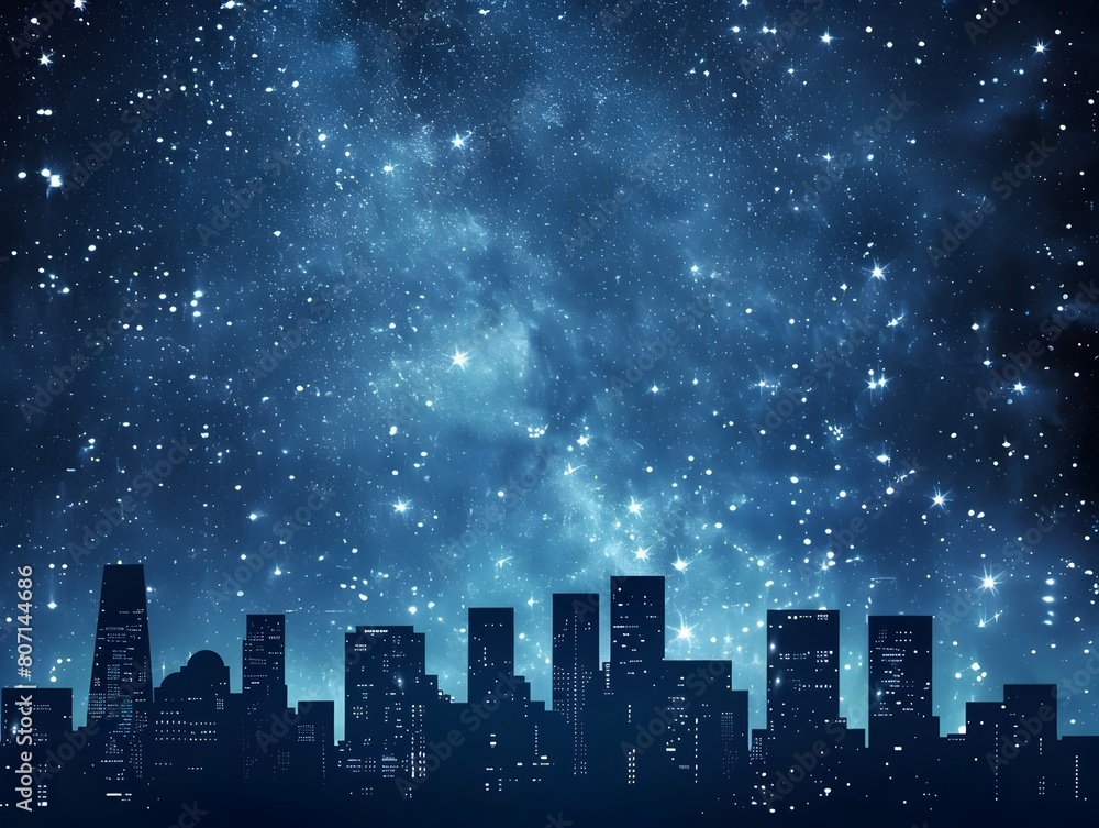 Enchanting Nighttime City Skyline with Spellbinding Star-Studded Sky Backdrop Enchanting Nighttime City Skyline with Spellbinding Star-Studded Sky Backdrop