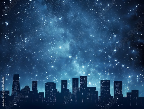 Enchanting Nighttime City Skyline with Spellbinding Star-Studded Sky Backdrop
