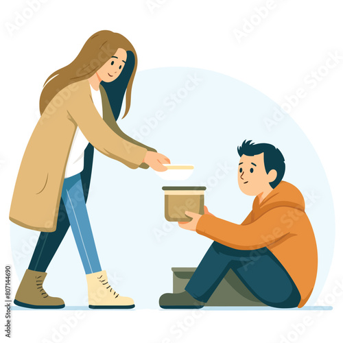 illustration of a woman helping a homeless person
